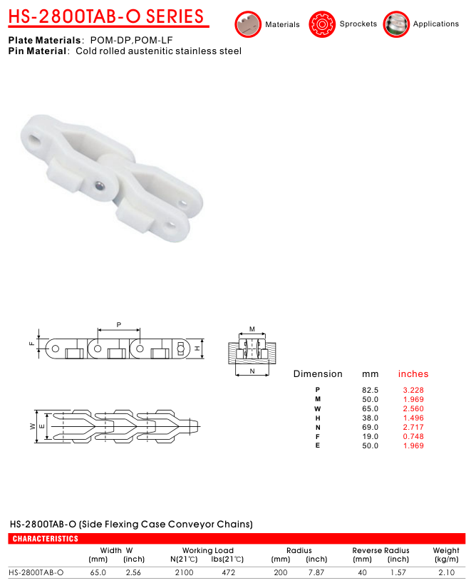 Цепь ящичная серии HS-2800TAB-O